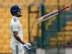 Riyan Parag reacts as he walks off the field after his dismissal during the fourth day of the Duleep Trophy 2024 match between India A and India B