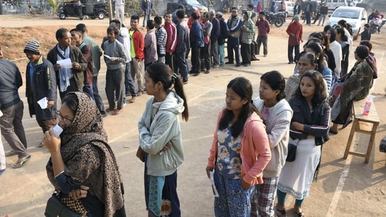 More than 75 per cent of the 21.6 lakh electors in Meghalaya cast their votes on Monday till 5 pm and the polling was peaceful, Chief Electoral Officer FR Kharkongor said.(PTI)