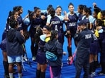 Members of India's team celebrate after winning the bronze in the Women's Classification 3rd-4th match against Japan(REUTERS)