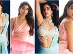 Janhvi Kapoor is here to steal hearts in her breathtaking ‘apsara avatar.’ As she promotes her upcoming movie, Devara: Part 1, her glamorous ethnic outfits are creating a buzz on social media. From blush pink saree to an ice blue beaded drape, her looks are all about elegance. Let's decode her latest looks and take some fashion notes.(Instagram/@janhvikapoor)