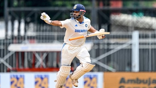 India's Rishabh Pant gestures as he runs between the wickets during the third day of the first Test cricket match between India and Bangladesh at the M.A. Chidambaram Stadium